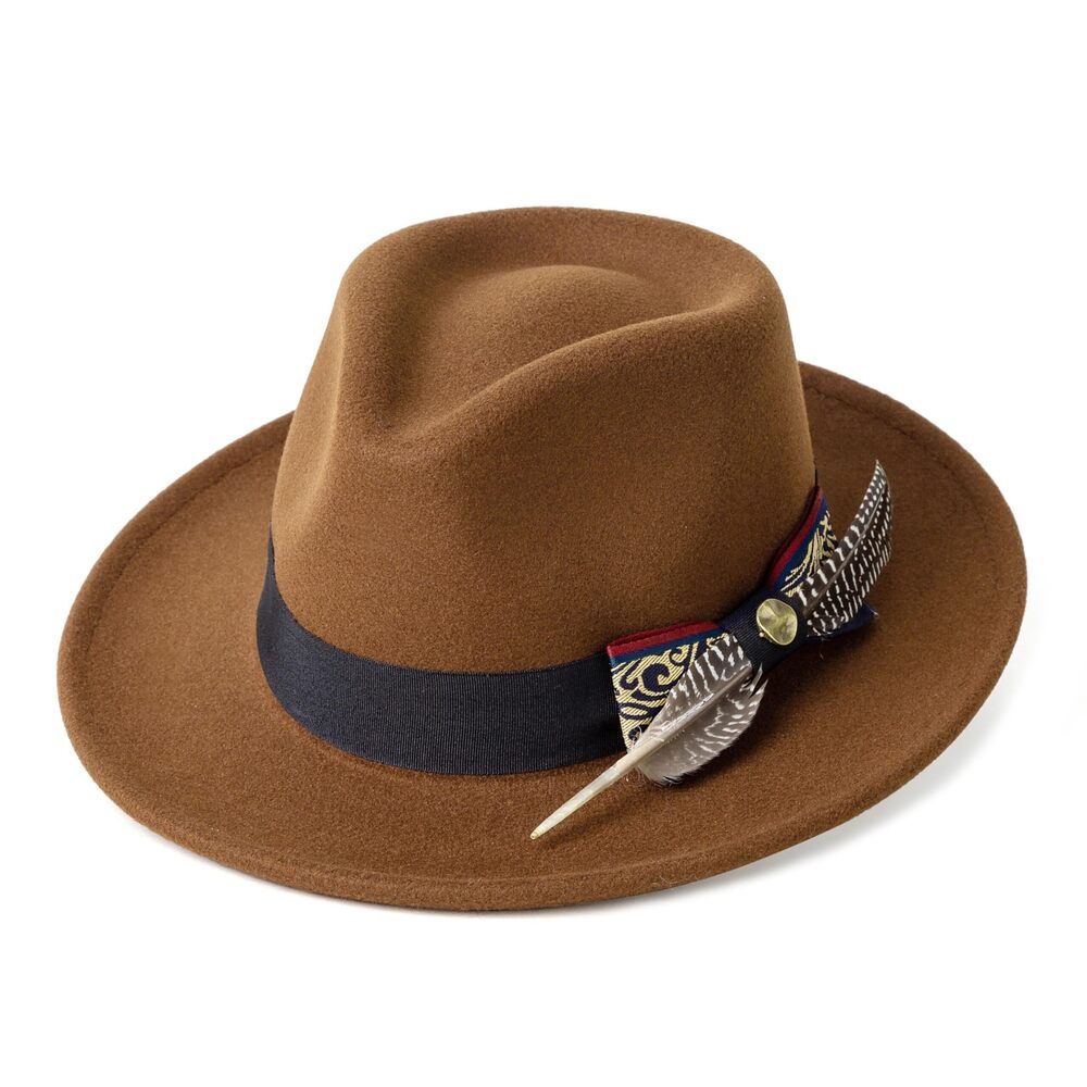 7715 Classic Wide Brim Fedora Hats Wide Brim Felt Dress Hat Classic Light
